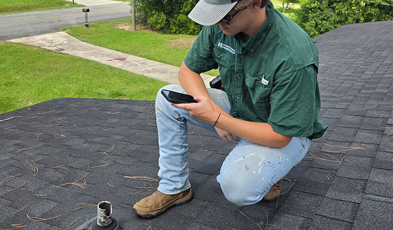 Handy Home Inspections on a roof doing a home inspection